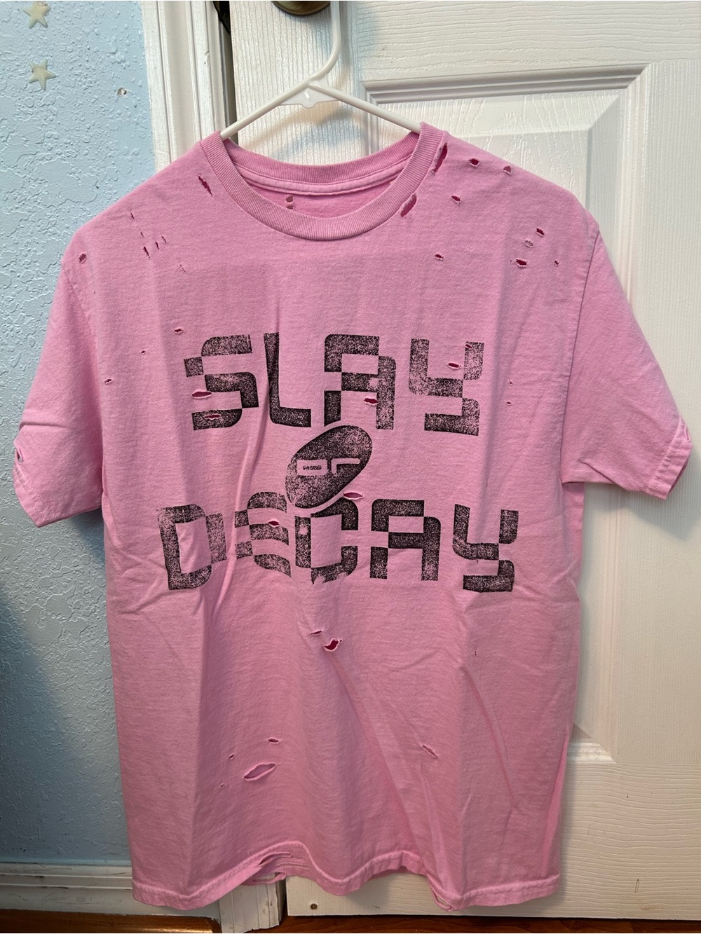 Katy Perry Collections Pink 'Slay or Decay' Distressed Tee from 2025 tour